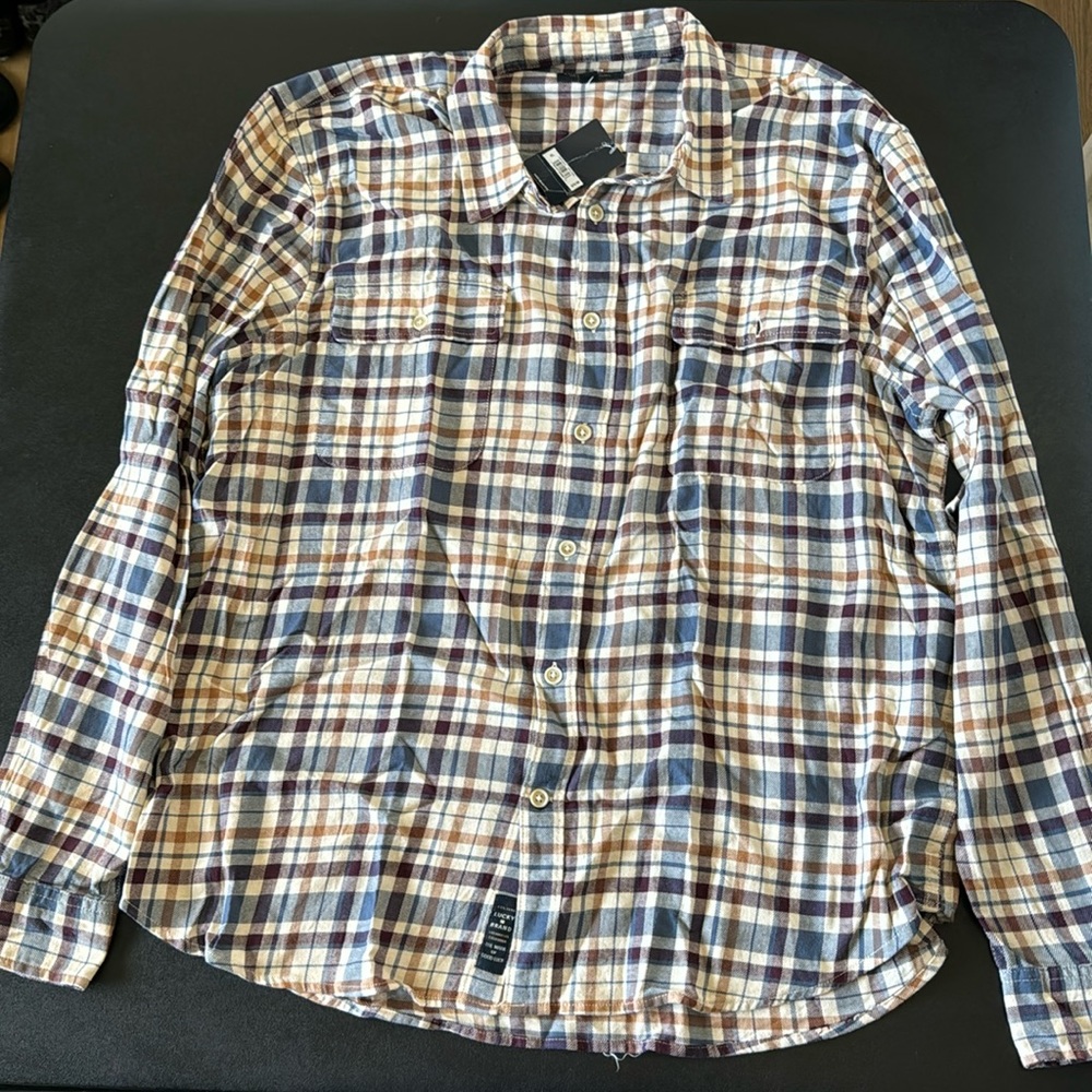 Lucky Brand XL Blue and Red Plaid Button Up Long Sleeve Shirt